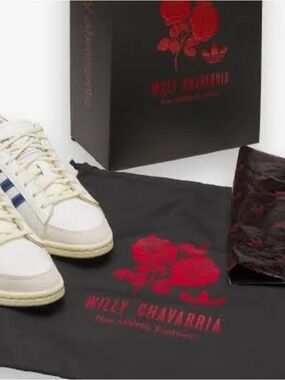 Willy Chavarria Jabbar Adidas Dress White Leather Sneakers with Blue Stripes